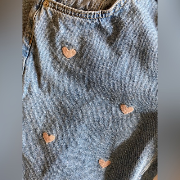 Women's Blue Straight Leg Jeans with Heart Accents - Picture 3 of 11
